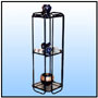 Utility Rack    Sizes: H : 48"  Rack size: 15" x 15"  WT : 15 lbs (Without Glass)   Frame in 3/4" Round Tubing.    Frame bent & fine welded.  