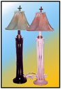 A skewed composition in medium weight assorted height  lamps. 