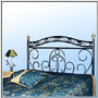 Cold wrought elements in a standard tubular frame and brushed brass / engraved soft alloy dome tops. Also available in four-poster configuration; as well as an extended set of six pieces. Sizes: W : 6'  H : 4.5'  WT : 68 lbs (Bed Head)