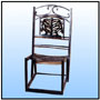 Sofa Chair    Sizes: B.H : 36"  B.W : 19"  S. Size : 16.5" x 17.25"   WT : 30 lbs (Without Cushion).    Inlayed back with big moulded Twin face alloy motif & hammered Scrolls with end knobs.    Main frame in Geometric configuration; 1" x 11/2" premium grade non-circular Tubing used in its fabrication.  Back Supportive bars; a blend of 1/2" Sq. Solid Stock & matching Tubing.    