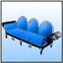 Drawing Area Sofa   A rich, wrought iron sofa picked from the "Comforta" selection. Basically designed on the lines of an English Chester field, complete with polyester filled cushions and side pillows. Also available in foam cushioning. "Comforta" furniture is generally orthodox in design for the clientele looking for intrinsic value.   Sizes: B. H : 35"  HAND  Rest. H : 25.5"    S. Size : 24" x 91"  WT : 154 lbs    Main frame work: A blend of 1/2" & 3/8" Round solid stock & matching Tubing.   Side Elbow Rests: forged in 1/4" Round Solid Stock.   Moulded; Machined Profiled Stub Pads.    Fabric up-holstered.        