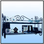 Wall Mounted Utility Rack   One out of a Range of beautifully scrolled rich wall mounted rack.   Sizes: H :   W :   WT :  lbs (Without Glass)   Frame & Fisat in 5/8" Round Tubing with forged Solid end Scrolls.  Decorative side Scrolls in 5/16" Sq. Solid Stock 
