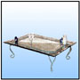 Center table    A clean-lined hot wrought rectangular center table with twisted feet and a matching clear glass beveled top.   Sizes: H : 16" W : 28"  L : 43"  WT : 17 lbs (Without Glass)     