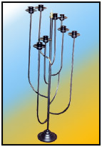 Candle Stand Tree     Sizes: H : 48"  W : 18"  WT : 12 lbs     Candle Stand Tree with 8 lily holders.       1/2" Round Stock; Profiled bent.  Heavy alloy moulded; Profiled machine base 5.75" dia.       All candle plates & Funnels Moulded; Profiled machine 3" dia. with Spikes.    Central Stem 5/8" Round Mild Steel Tubing.     