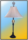 Corner Table Lamp   An elegant "Gildo" bedside lamp with a single piece of striking brass dome. Catchy but subdued.  Sizes: H : 26"  W : 7.5"  WT : 10 lbs (Without Shade & Packing)     Bulbous deep Serrated Heavy Moulded 7.5" dia. alloy base.  Scratched Profiled brass dome 4" dia with Cast Iron Dowell & Fittings.  Stem (Mild Steel) 1.25" Dia