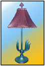 Table Lamp     An abstract configuration.    Sizes: H : 19"  W : 6"  WT : 4 lbs (Without Shade )    Heavy alloy Casted Profiled base 5.75" dia.     Mild Steel Stem 1/2".      Twin face abstract alloy Motif.