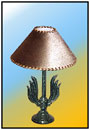 Bed Side Table Lamp    A "Moni" antiqued heavy alloy winged lamp for thematic living room corners. Also suitable for the children's rooms.    Sizes: H : 15.5"  W : 6"  WT : 4.4 lbs (Without Shade)    4.25" dia Profiled base, Heavy Cast alloy.  Twin face, Profiled Abstract Motif; Cast alloy.      Mild Steel Stem 1/2" dia.