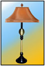 Table Lamp      A composite lamp with antiqued brass column and dome. Sizes: H : 26"  B.W : 7.5"  WT : 10 lbs (Without shade)  Bulbous deep Serated Heavy alloy Moulded 7.5" dia base.    Scratched & Profiled brass dome with Dowell & Fittings.      Stem 1.25" dia Scratch brass; Polymer Coated.    